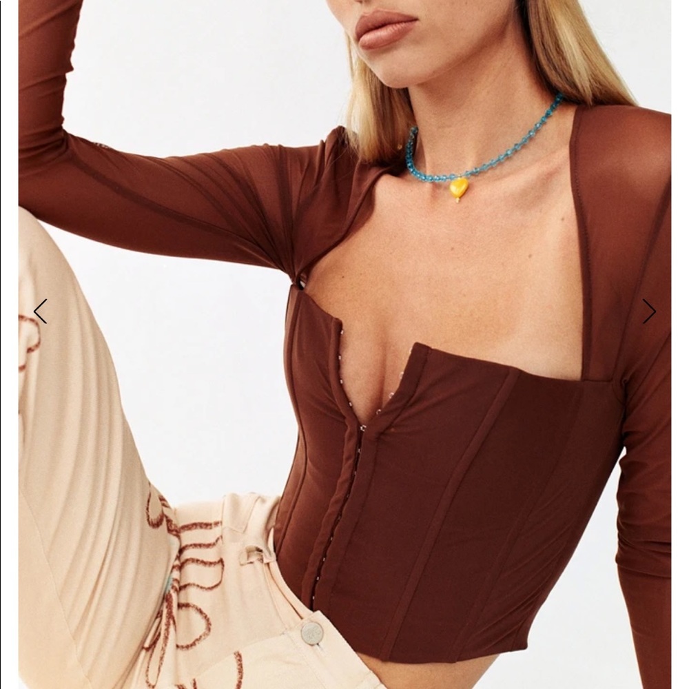 With Jean Top! Brown with boned bodice and sheer sleeves. Super cute! - Picture 2 of 10